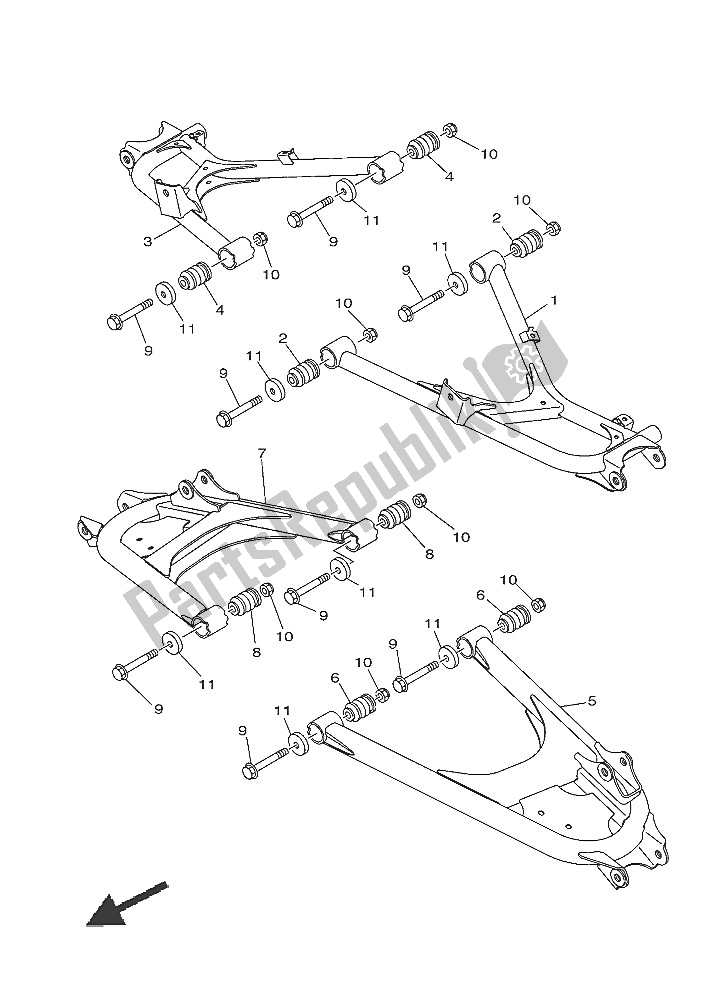 Tutte le parti per il Braccio Posteriore del Yamaha YXE 700E 2016