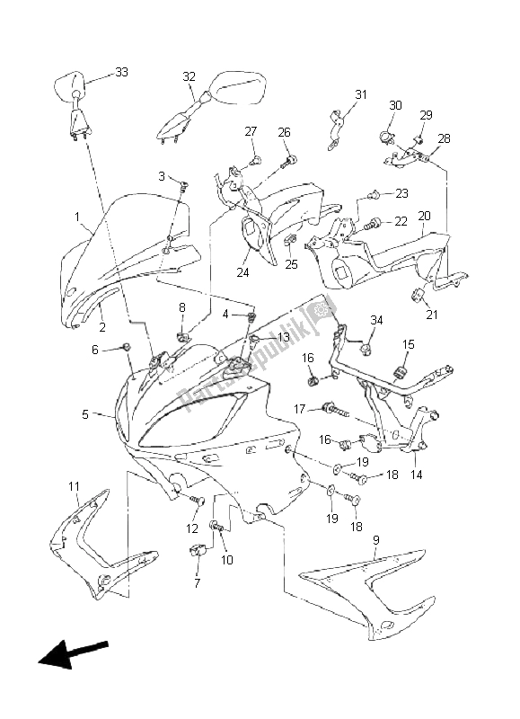 All parts for the Cowling 1 of the Yamaha FZ6 SA Fazer 600 2006