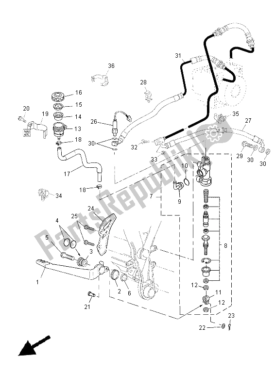 Alle onderdelen voor de Achterste Hoofdcilinder van de Yamaha XT 660 ZA Tenere 2012