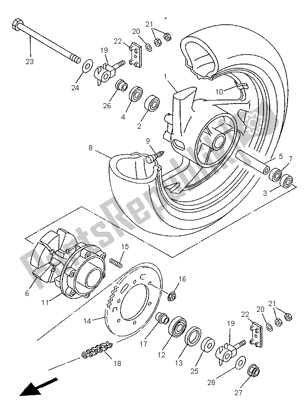 Alle onderdelen voor de Achterwiel van de Yamaha TDM 850 1996