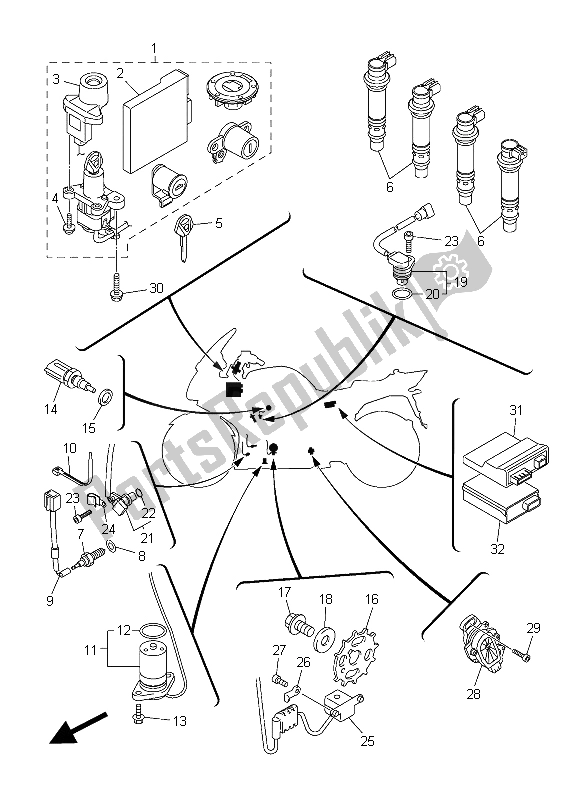 Alle onderdelen voor de Elektrisch 1 van de Yamaha FJR 1300 AS 2015
