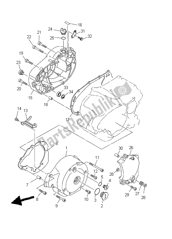 All parts for the Crankcase Cover 1 of the Yamaha XVS 125 Dragstar 2002