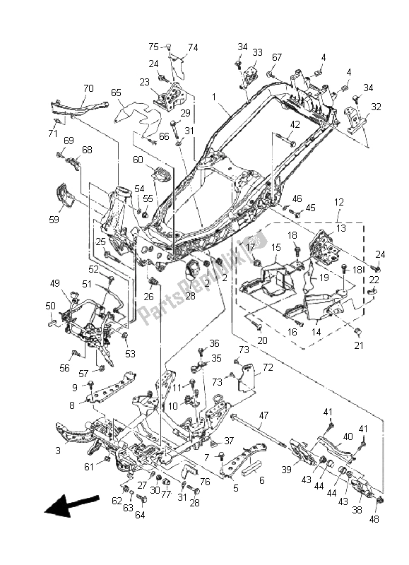 All parts for the Frame of the Yamaha YP 400A Majesty 2011