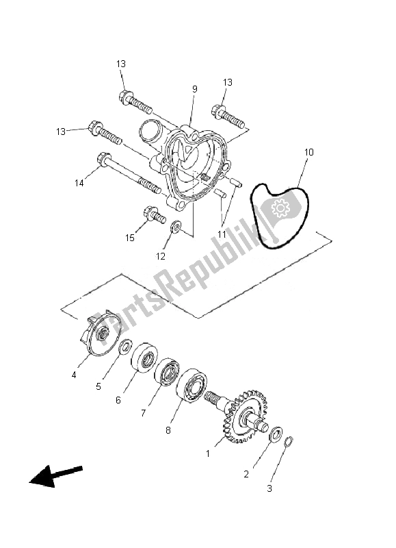 All parts for the Water Pump of the Yamaha WR 250F 2010