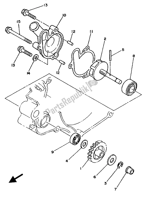 All parts for the Waterpump of the Yamaha YZ 125 LC 1992