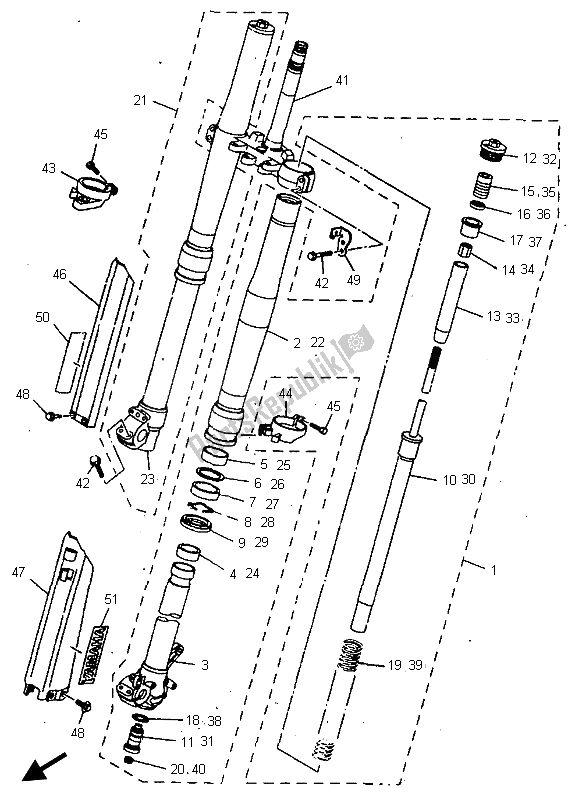 All parts for the Front Fork of the Yamaha YZ 125 1998