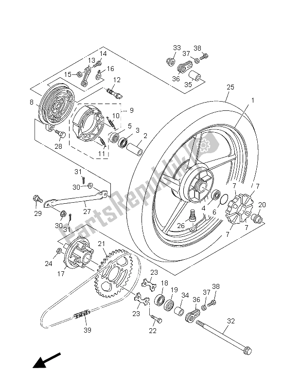 All parts for the Rear Wheel of the Yamaha YBR 125 ED 2012