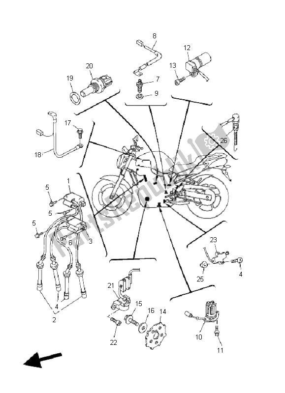 Alle onderdelen voor de Elektrisch 1 van de Yamaha FZ6 N 600 2007