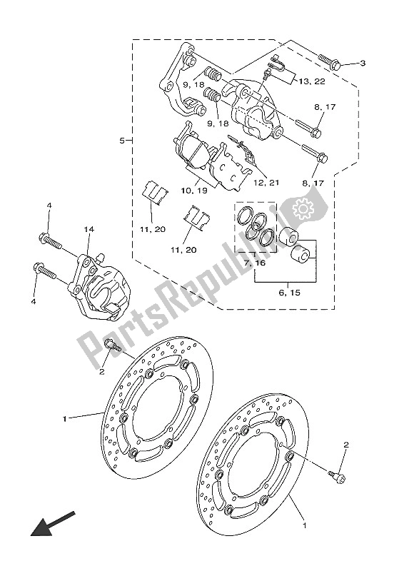 All parts for the Front Brake Caliper of the Yamaha XJ6N 600 2016
