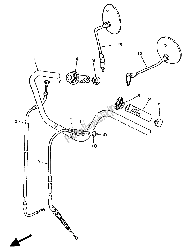All parts for the Steering Handle & Cable (up Handle) of the Yamaha XV 535 Virago 1990