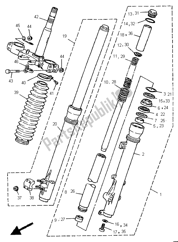 Todas as partes de Garfo Dianteiro do Yamaha DT 125R 1995