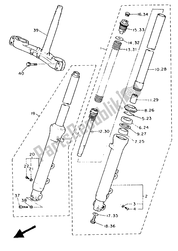 Toutes les pièces pour le Fourche Avant du Yamaha FJ 1200 1991