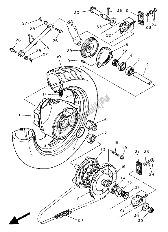 Tutte le parti per il Ruota Posteriore del Yamaha FJ 1200A 1991