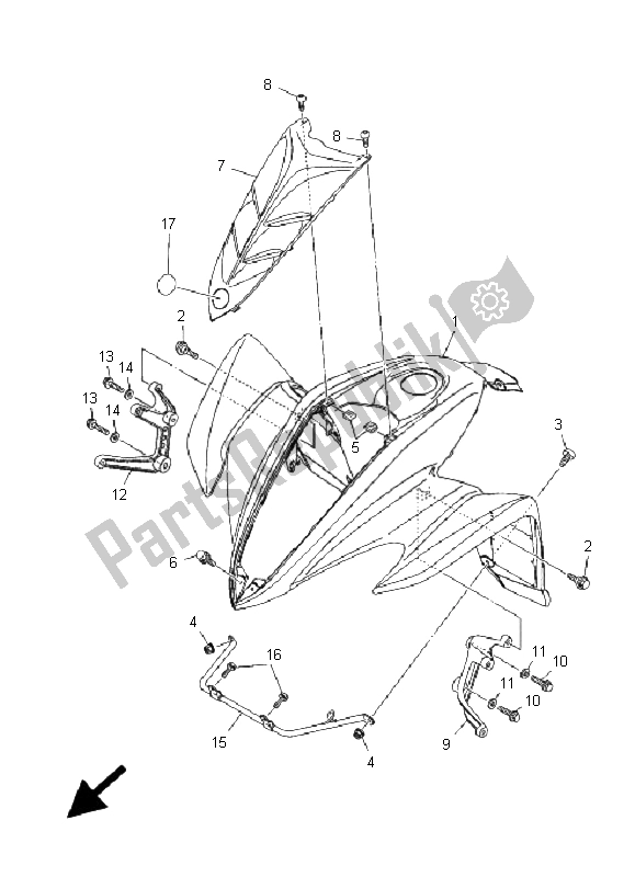 All parts for the Front Fender of the Yamaha YFM 350R 2009