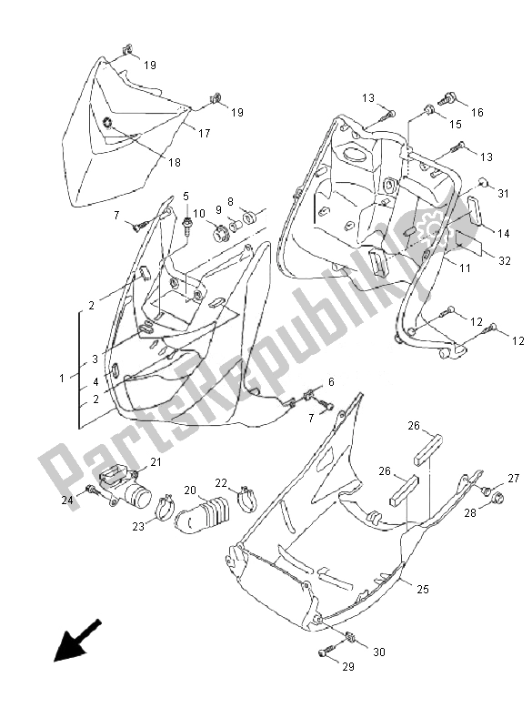 All parts for the Leg Shield of the Yamaha XC 125 Cygnus X 2007