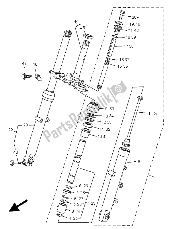 All parts for the Front Fork of the Yamaha SR 125 1997