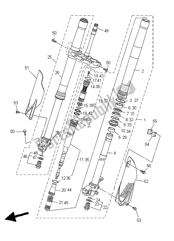 All parts for the Front Fork of the Yamaha YZ 250F 2010