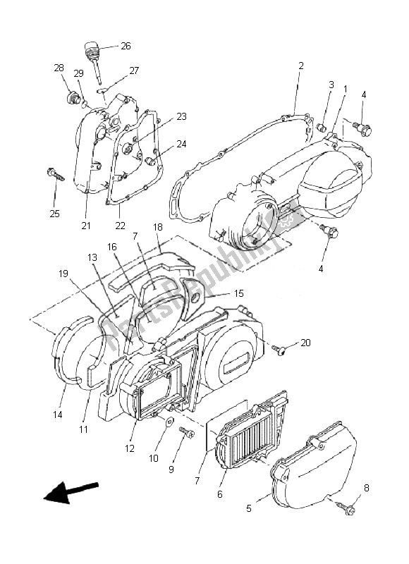 All parts for the Crankcase Cover 1 of the Yamaha VP 250 X City 2010