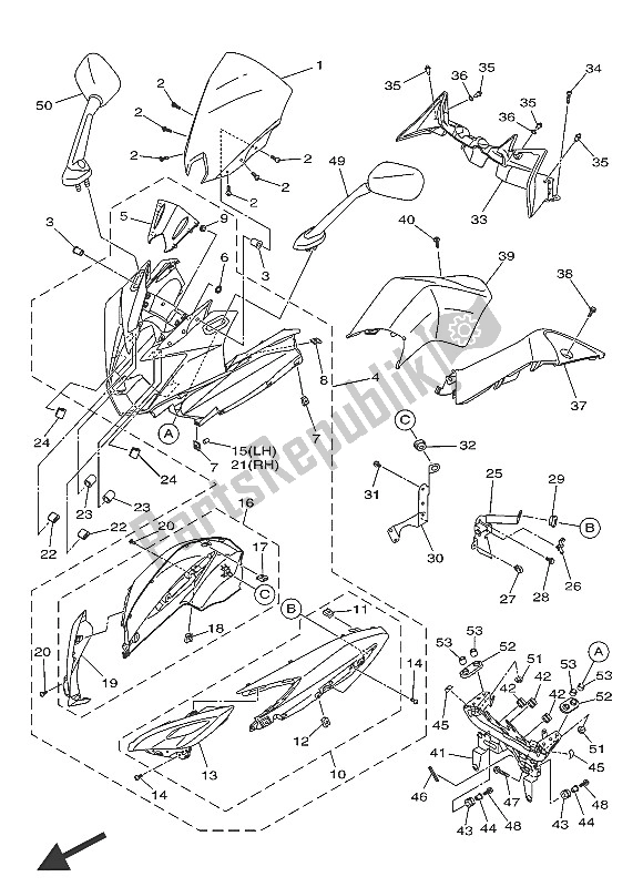 All parts for the Cowling 1 of the Yamaha XJ6 FA 600 2016