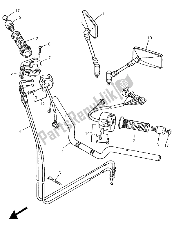 All parts for the Steering Handle & Cable of the Yamaha XJR 1200 1995