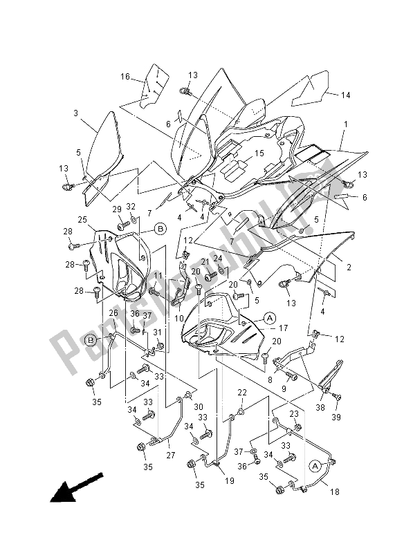 Tutte le parti per il Parafango Posteriore del Yamaha YFZ 450R SE 2012