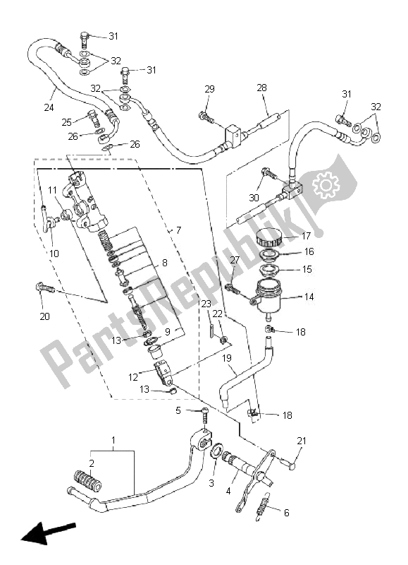 Alle onderdelen voor de Achterste Hoofdcilinder van de Yamaha FZ6 Nahg 600 2007