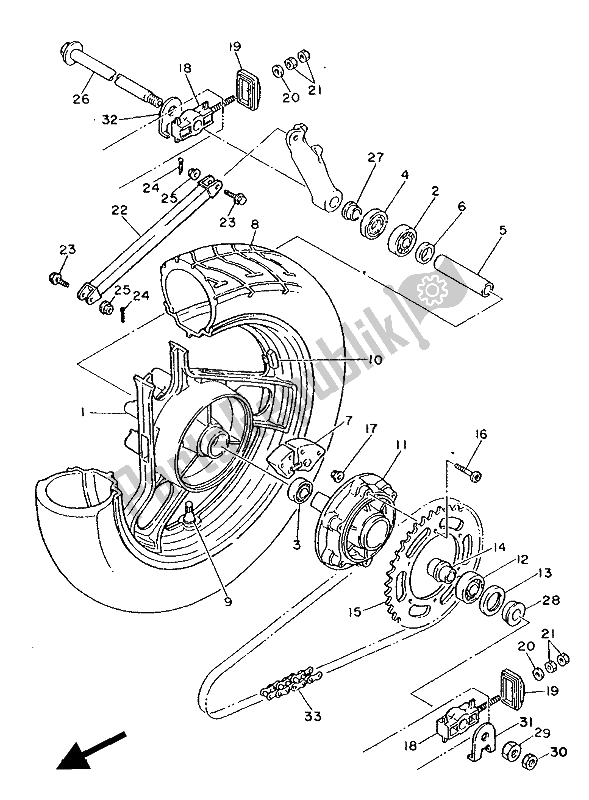 All parts for the Rear Wheel of the Yamaha SRX 600 1986