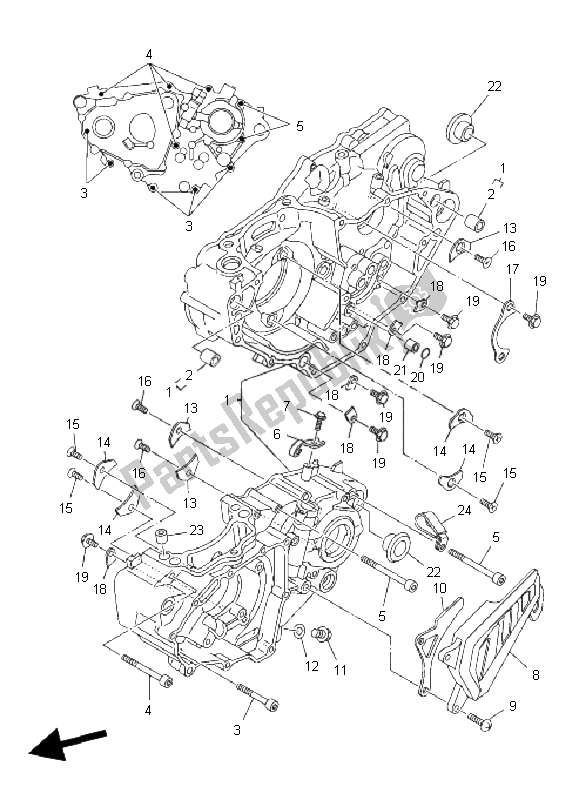 All parts for the Crankcase of the Yamaha YFZ 450 2005