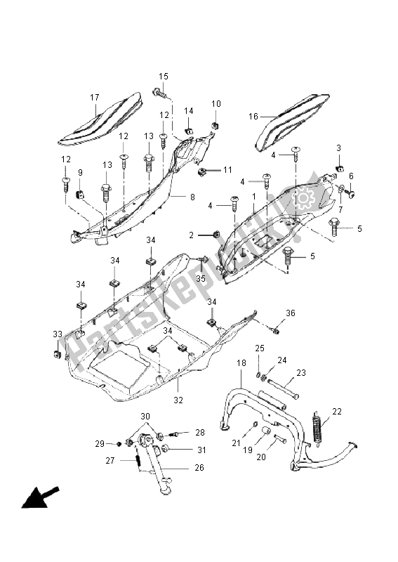 All parts for the Stand & Footrest of the Yamaha VP 250 X City 2008