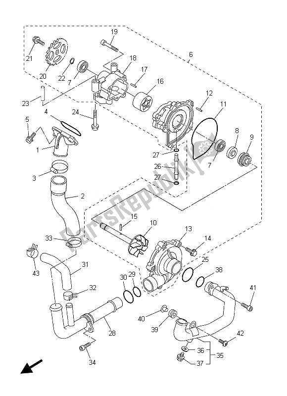 All parts for the Water Pump of the Yamaha FZ8 S 800 2013