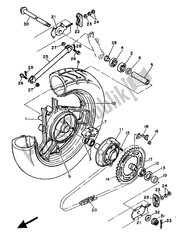 All parts for the Rear Wheel of the Yamaha FZ 750 1986