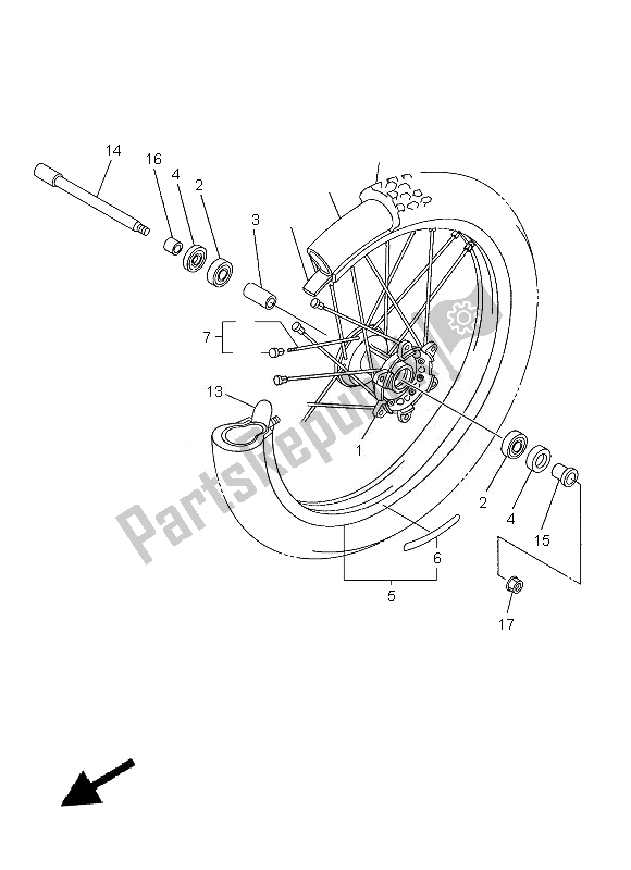 All parts for the Front Wheel of the Yamaha YZ 450F 2013