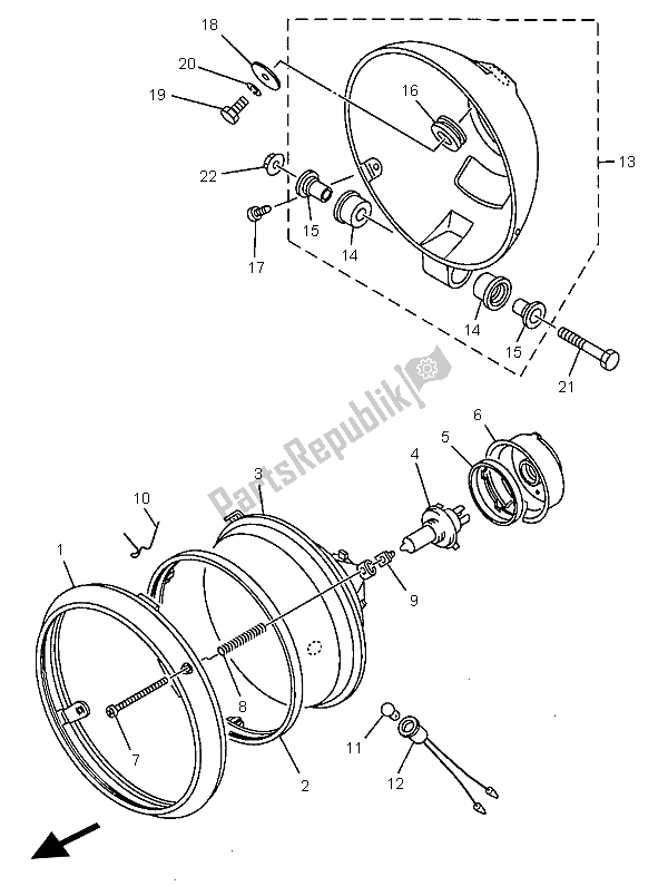 All parts for the Headlight of the Yamaha XV 125 S 1999