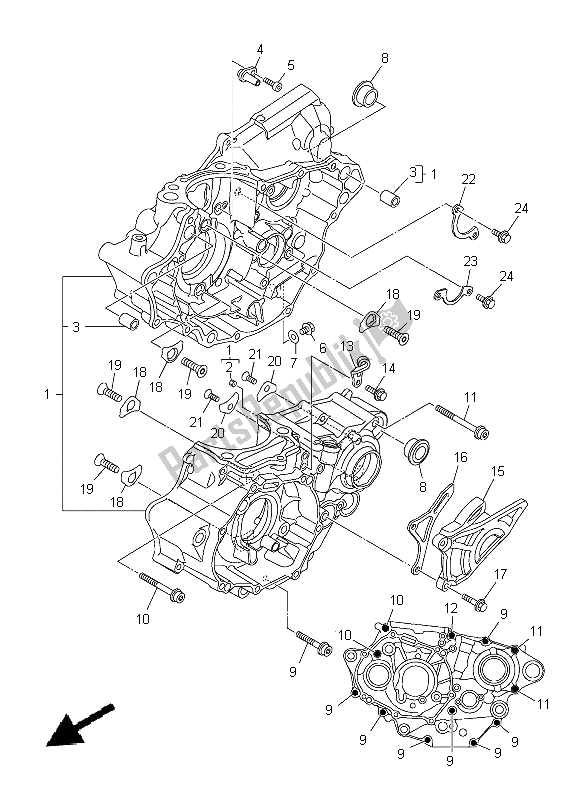 All parts for the Crankcase of the Yamaha YZ 250 FX 2015