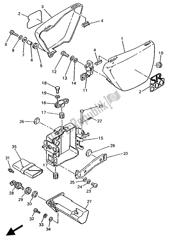 Toutes les pièces pour le Couvercle Latéral Et Réservoir D'huile du Yamaha SR 500 1993