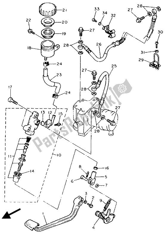 Tutte le parti per il Pompa Freno Posteriore del Yamaha FJ 1200A 1991