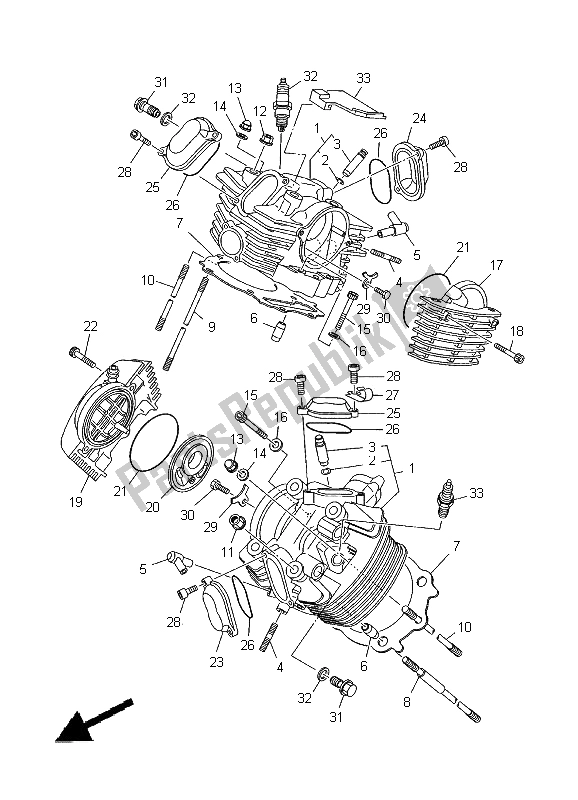 All parts for the Cylinder Head of the Yamaha XVS 1100 Dragstar 2000