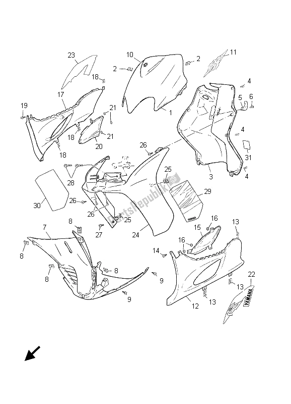 Toutes les pièces pour le Bouclier De Jambe du Yamaha CS 50R AC JOG 2006