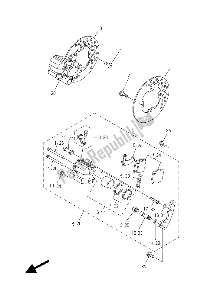 Tutte le parti per il Pinza Freno Anteriore del Yamaha YFM 350A Grizzly 4X4 2015