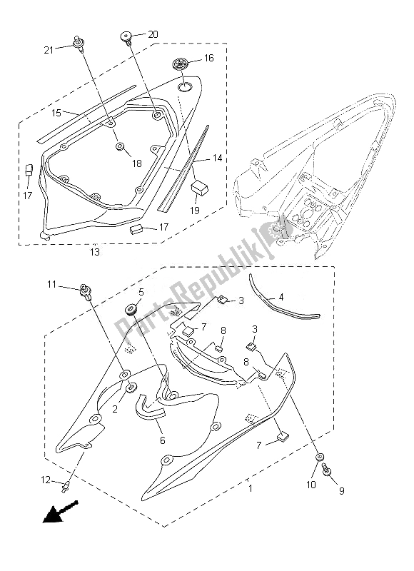 All parts for the Side Cover of the Yamaha YZF R6 600 2013