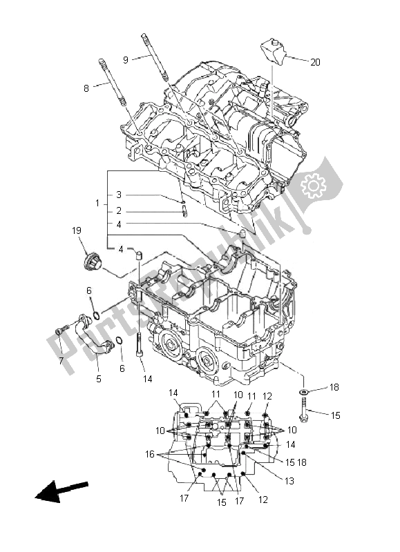 All parts for the Crankcase of the Yamaha FZ1 S Fazer 1000 2010