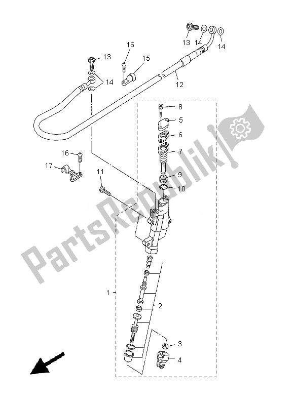 All parts for the Rear Master Cylinder of the Yamaha WR 250F 2013