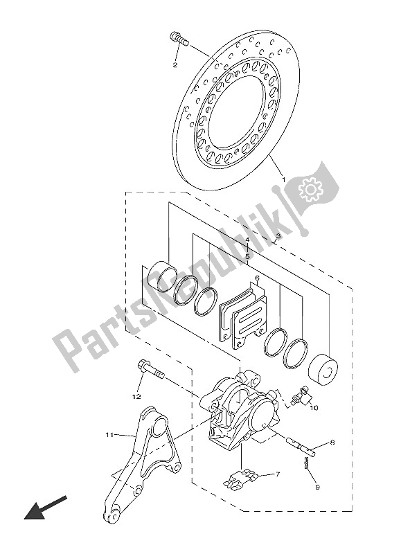 All parts for the Rear Brake Caliper of the Yamaha XJR 1300C 2016