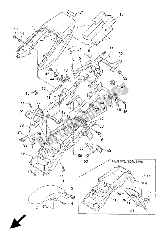 All parts for the Fender of the Yamaha XJR 1300 2001