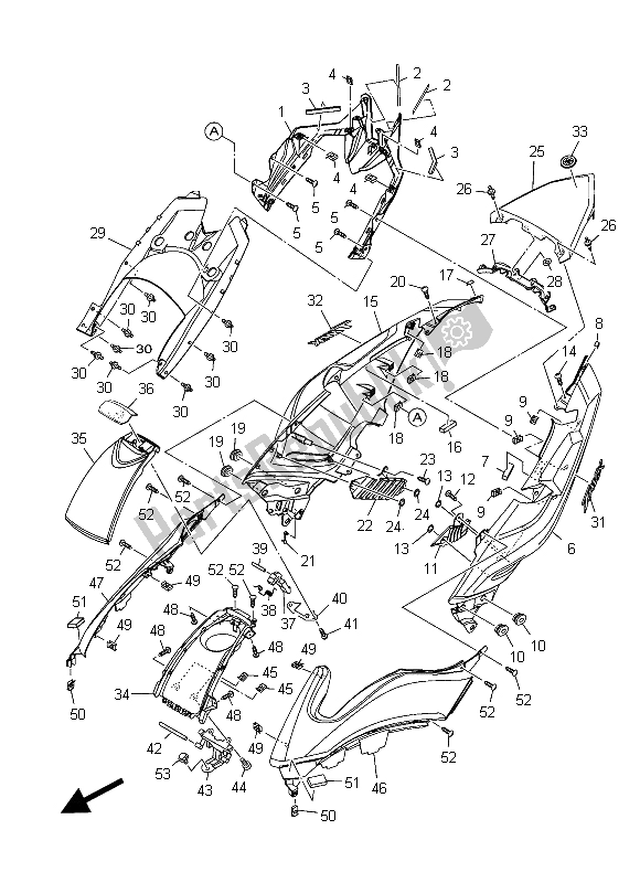 All parts for the Side Cover of the Yamaha XP 500A 2015