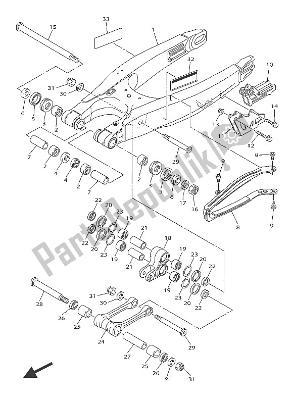 All parts for the Rear Arm of the Yamaha WR 250F 2016