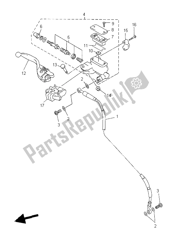 All parts for the Front Master Cylinder of the Yamaha WR 250F 2009
