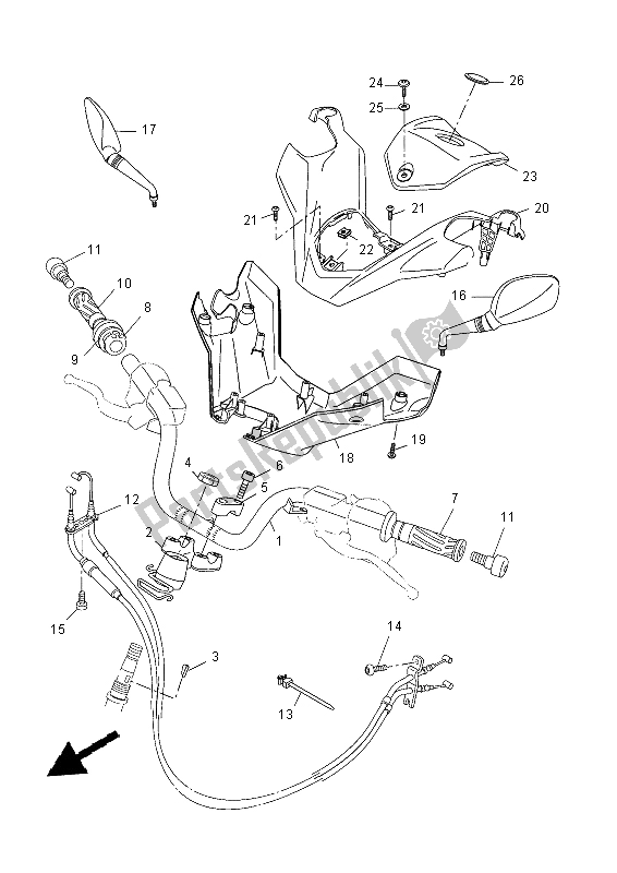 All parts for the Steering Handle & Cable of the Yamaha YP 400R 2015