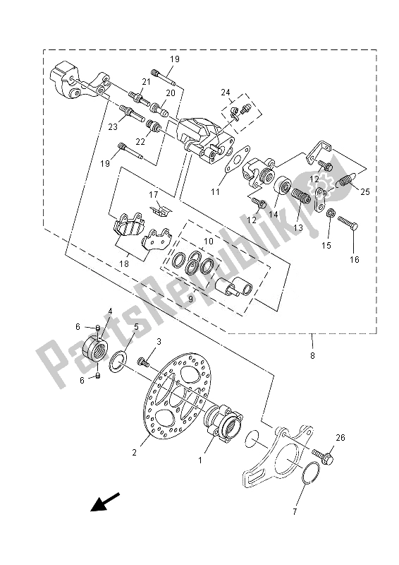 All parts for the Rear Brake Caliper of the Yamaha YFM 700 RD 2013