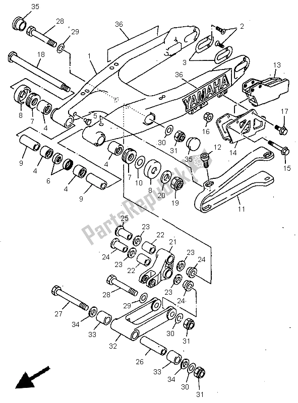 All parts for the Rear Arm of the Yamaha YZ 125 1998